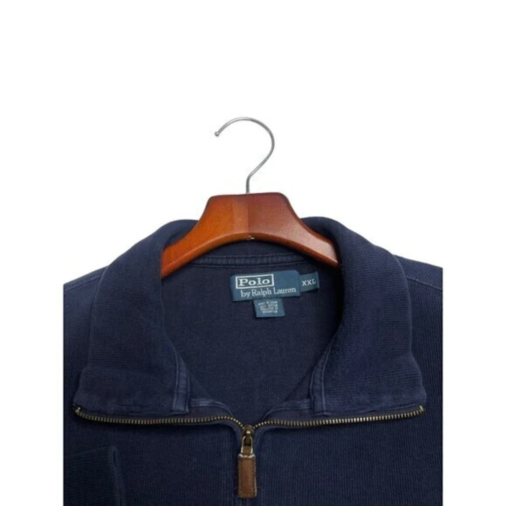POLO Ralph Lauren Blue 1/4 Zip Sweater Long‎ Sleeve Red Pony Logo Size 2XL